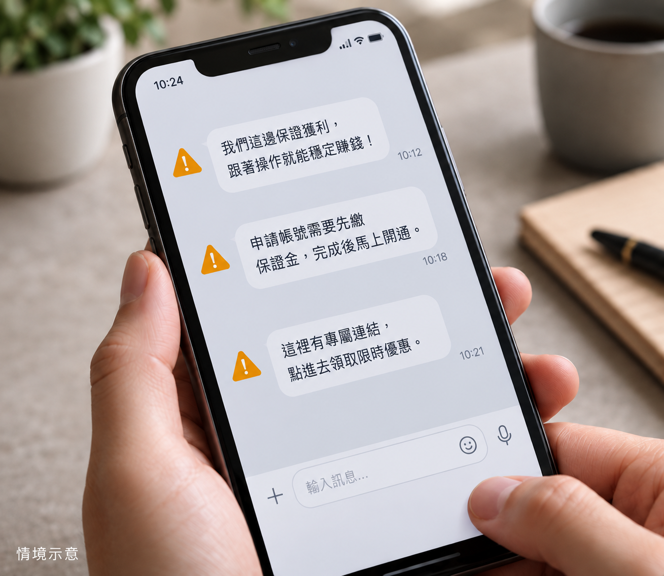 可疑訊息情境：保證獲利、追加保證金與不明連結
